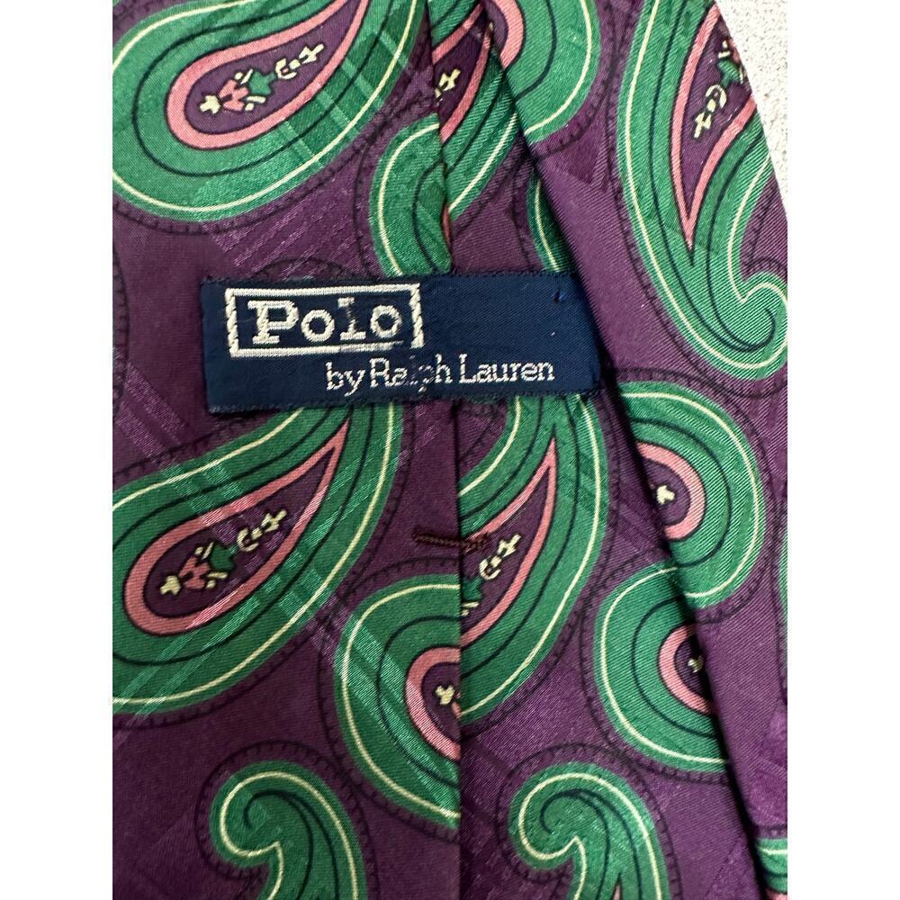 Polo Ralph Lauren Mens 100% Silk Multi-Color Paisley Necktie Purple Green  USA